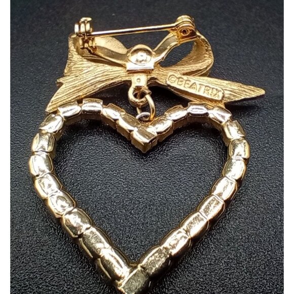 Heart Brooch Pin Beatrix Red Rhinestone Vintage Valentines Day Dangle Accent - Picture 8 of 13